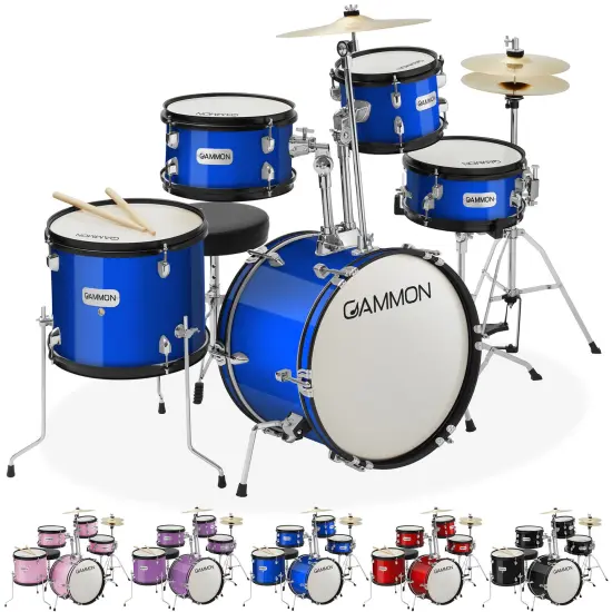Gammon Percussion 5-Piece Junior Starter Drum Kit with Cymbals, Hardware, Sticks, & Throne {7}