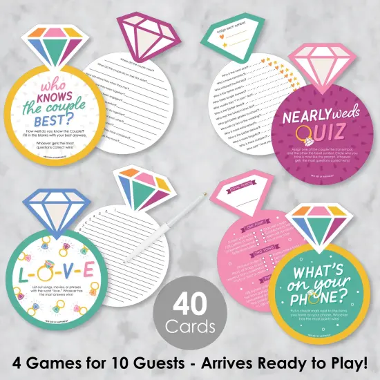 Big Dot of Happiness Just Engaged - Colorful - 4 Engagement Party Games - 10 Cards Each - Gamerific Bundle {3}