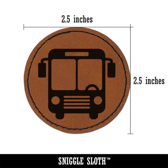City Bus Stop Public Transportation icon Round Iron-On Engraved Faux Leather Patch Applique - 2.5" Brown {3}
