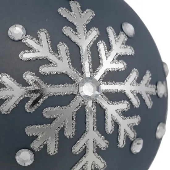 Northlight Glitter Mirrored Snowflakes Christmas Glass Ball Ornaments - 4" - Slate Blue - Set of 2 {4}