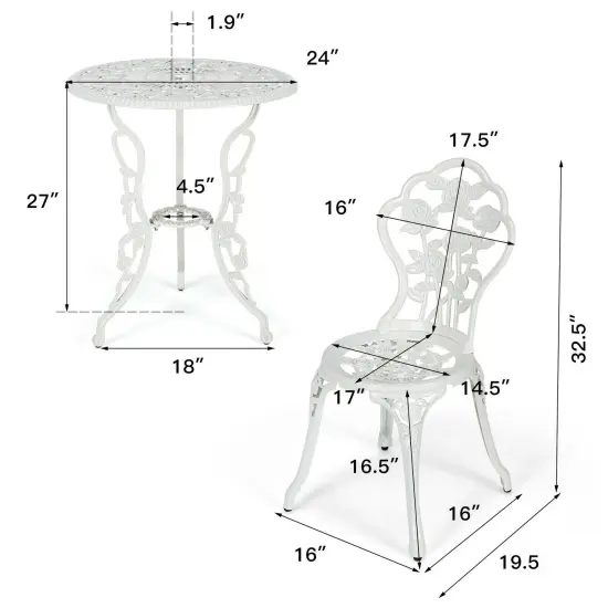Outdoor Cast Aluminum Patio Furniture Set with Rose Design White {5}