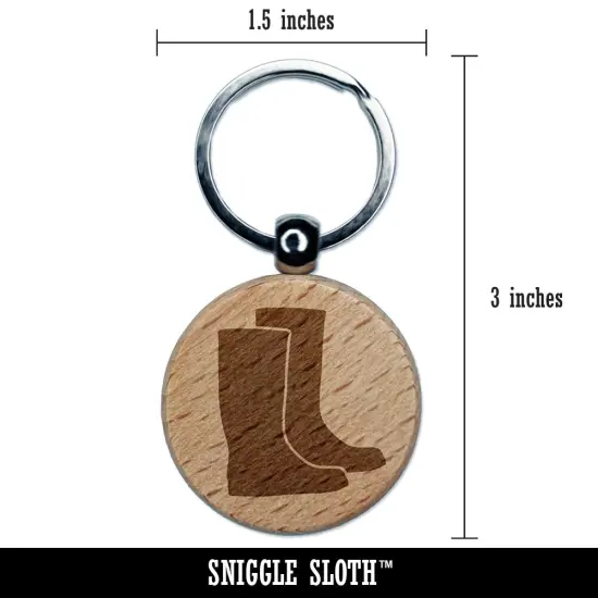 Rain Boots Solid Engraved Wood Round Keychain Tag Charm {2}