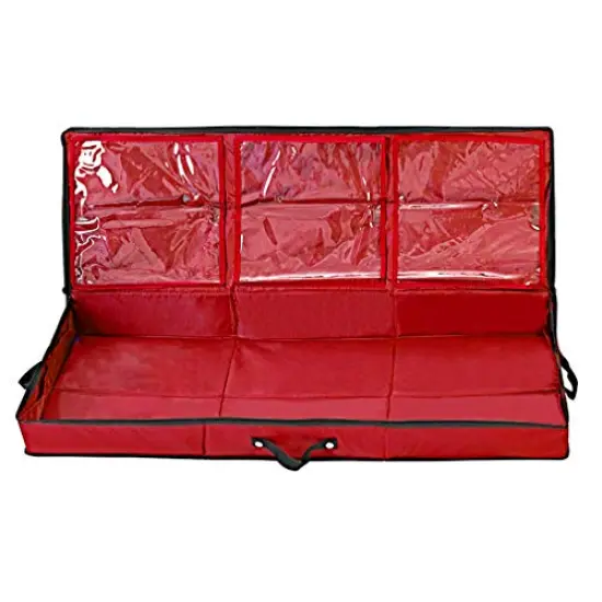 Wrapping Paper Storage Container | Gift Wrap Organizer Under Bed | 41”x14”x6” | Fits 18-24 Rolls Up to 40” | Durable 600D Oxford Material | Box Holder with Pockets for Ribbon, Bows and Accessories (Red) {6}