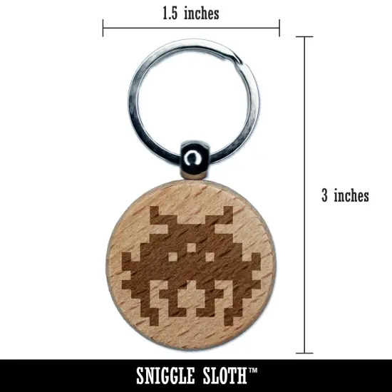 Retro Invaders from Space Bug Alien Engraved Wood Round Keychain Tag Charm {2}