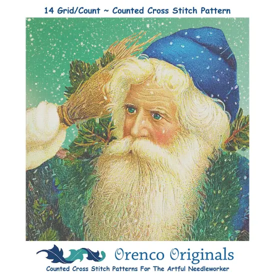 Christmas St. Nick Santa In Blue-Square Counted Cross Stitch Pattern {1}