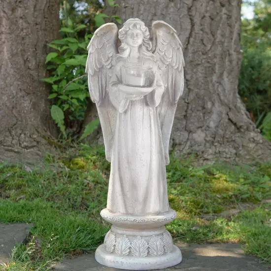Northlight 22.5" Standing Angel with Birdbath Votive Candle Holder Outdoor Garden Statue Gray {3}