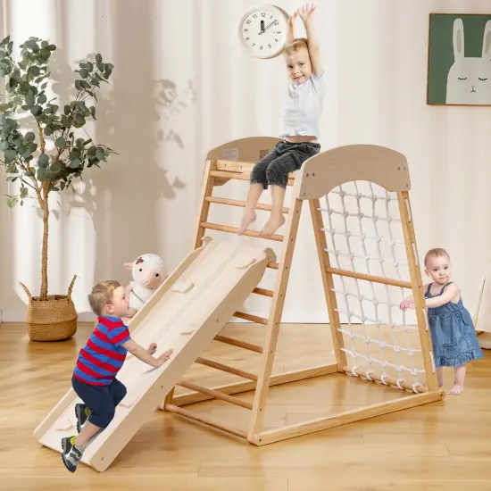 Costway 6-in-1 Wood Jungle Gym Montessori Climbing Play Set with Double-sided Ramp Colorful {2}