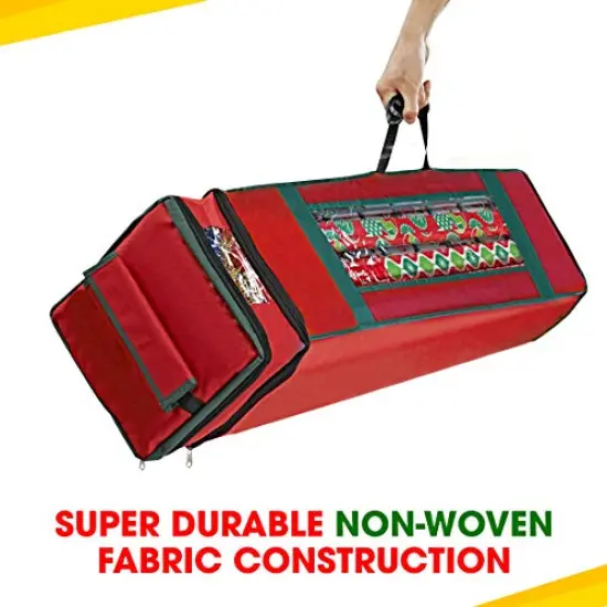 Wrapping Paper Storage Bag with Pocket and Handles Including Hanging Loop Heavy Duty Material with Clear Window 47 x 10 x 10 Inch Fits 40 Inch Long Rolls (Red, 1 Count) {5}