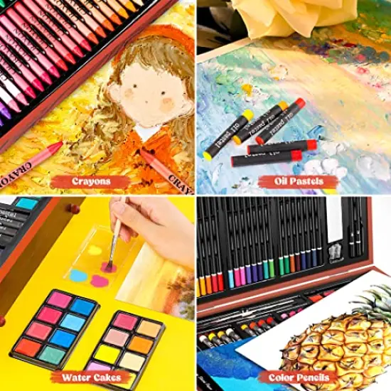 153 Pieces Deluxe Wooden Art Set Crafts Drawing Painting Coloring Supplies Kit with 2 A4 Sketch Pads, Halloween Creative Gift Box for Adults Artist Beginners Kids Girls Boys {6}