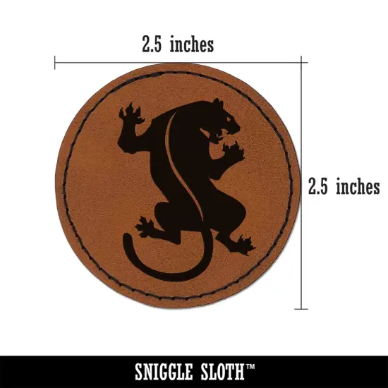 Black Panther Round Iron-On Engraved Faux Leather Patch Applique - 2.5" Brown {3}