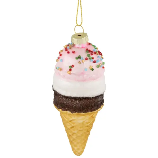 Northlight 5" Neapolitan Ice Cream Cone Glittered Glass Christmas Hanging Ornament Pink {4}