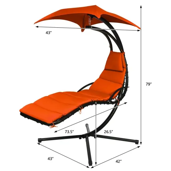 Hanging Stand Chaise Lounger Swing Chair with Pillow Orange {5}