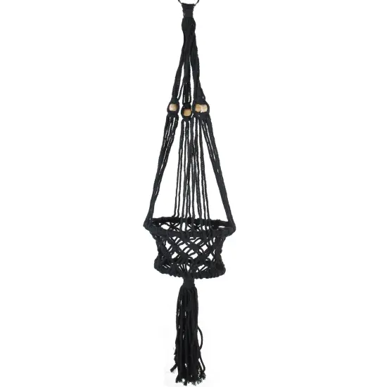Northlight 43" Black Lattice Macrame Hanging Planter Holder {1}