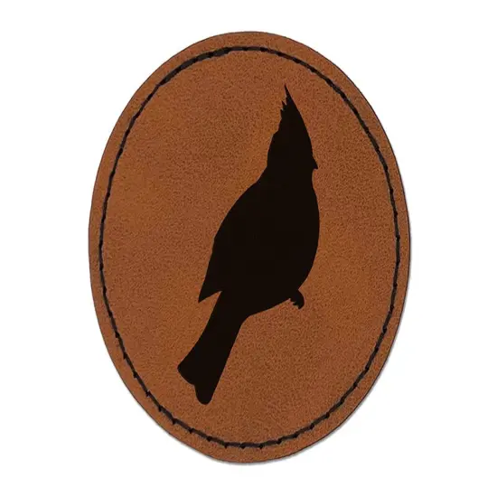 Cardinal Bird Solid Round Iron-On Engraved Faux Leather Patch Applique - 2.5" Brown {1}