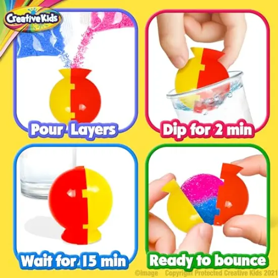 Magic Bouncy Balls - DIY STEM Toys - Science Kit for Kids - 25 Multicolor Bags & 5 Molds Makes Up to 43 Balls {6}