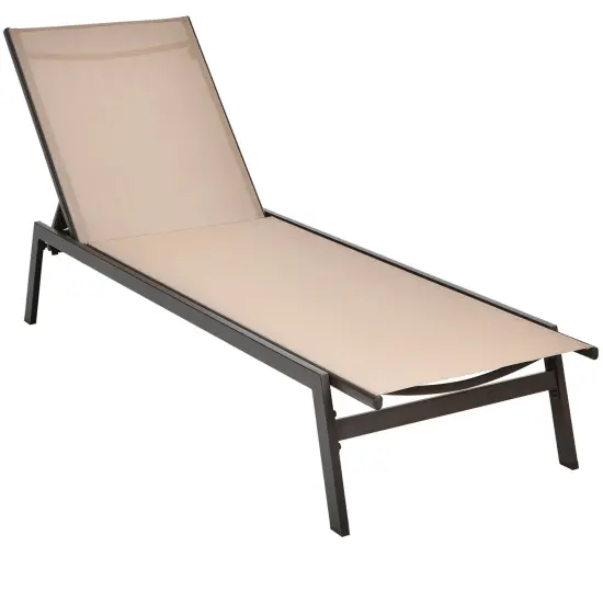 Outdoor Reclining Chaise Lounge Chair with 6-Position Adjustable Back {1}