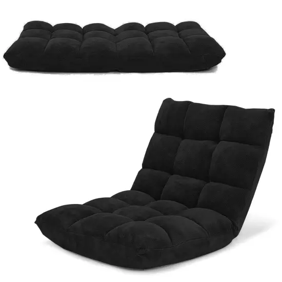 14-Position Adjustable Back Cushioned Floor Chair Black {4}