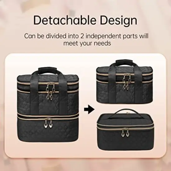 Nail Polish Organizer; Three-Layers Nail Polish Organizer Case with Detachable Nail Machine Compartment; 3 in 1 Portable Nail Polish Holder Organizer Case Black {4}