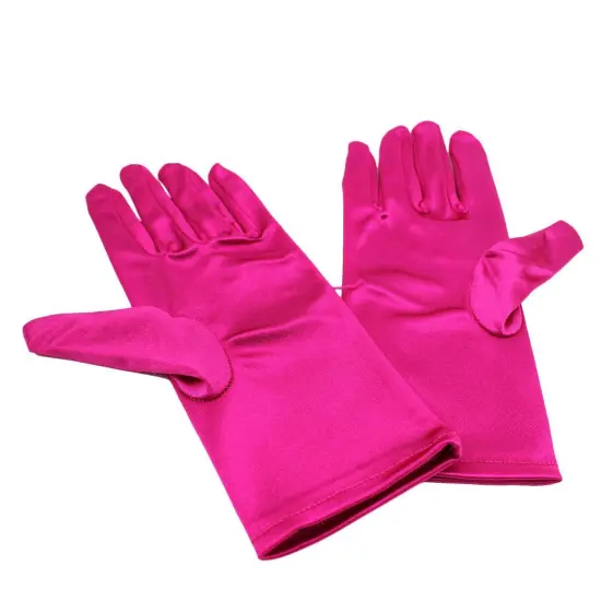 Short Smooth Satin Wrist Gloves for Evening Events Rose red {1}