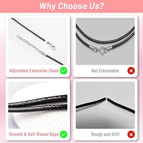 50 Pieces Necklace String Rope with Clasp, 24 Inch Waxed Cotton Cord Necklace Bulk for Charms Pendants, Bracelets, Necklaces, Jewelry Making Supplies and Beading Supplies {4}