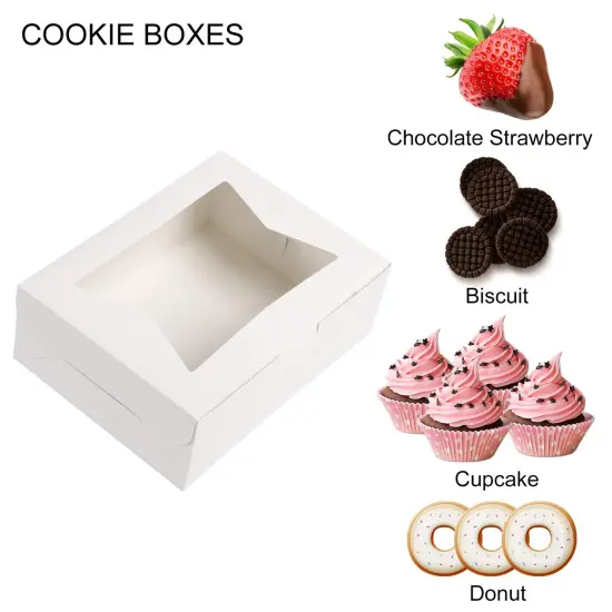 36 Pieces Cookie Treat Boxes 8 Inch White Bakery Boxes with Window for Cookie, Pastry, Dessert, Chocolate Covered Strawberry and Candy Gift Giving(8x6x2.5 In) {5}