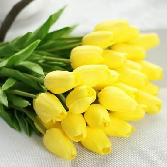 10 Pcs Real Touch Artificial Tulips for Wedding and Home Decor Yellow {1}