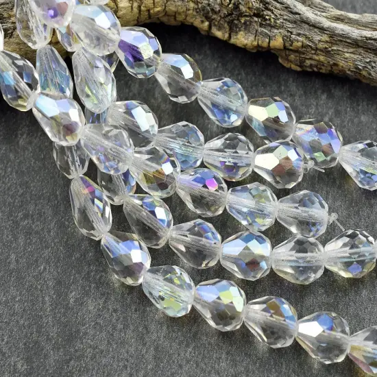 *16* 13x9mm Crystal AB Fire Polished Teardrop Beads {4}