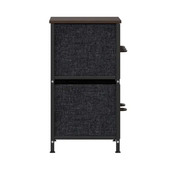 Emma and Oliver Marley 5 Drawer Storage Dresser with Cast Iron Frame, Wood Top, and Easy Pull Fabric Drawers with Wooden Handles BrownDrawer/Black {5}