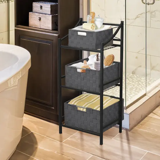 Sorbus Woven Basket Bin Set - Shelf Storage for Household Items - Stackable with built-in Carry Handles (9 Pack) Gray {3}