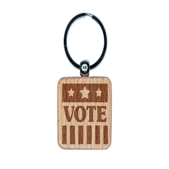 Vote Stars and Stripes Voting Patriotic Engraved Wood Square Keychain Tag Charm {1}