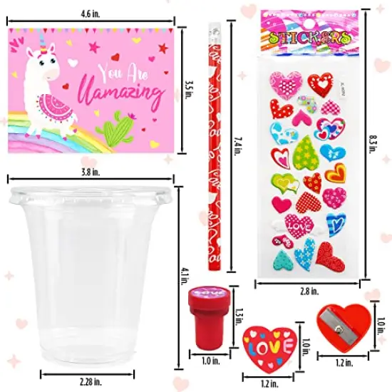 24 Pack Valentines Day Gifts for Kids - Valentines Day Stationery Gift with Cards Pencils Stickers Erasers Stampers Sharpener Cups Classroom Prize School Exchange Boys Girls Party Favors {4}