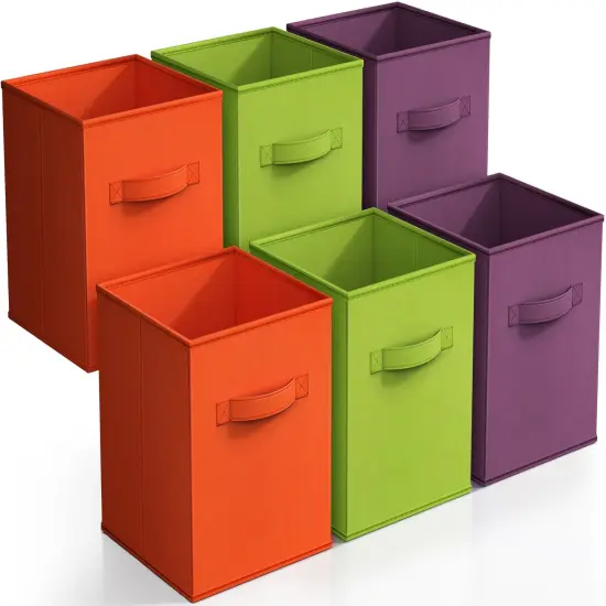 Sorbus Fabric Collapsible Cube Storage Bins Set (6 Pack) Pink, Green, Orange {1}