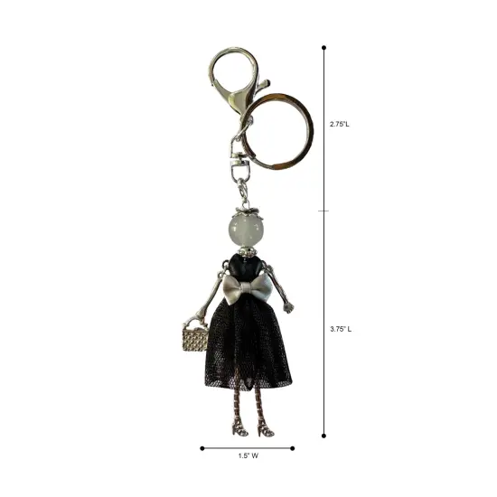 Wrapables Hanging Fashionista Doll Keychain, Crystal Rhinestone Keyring Bag Charm, Black Bow {2}