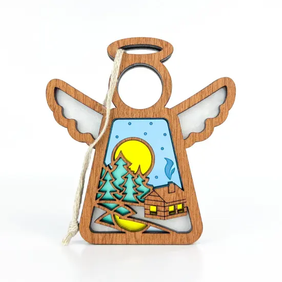 3.5" (H) Warm Welcome Cabin Ornament - Handcrafted in Texas - Mother's Angels&reg; Christmas Angel Wings Figurine {1}