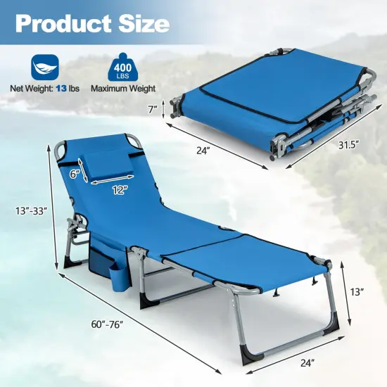 5-position Outdoor Folding Chaise Lounge Chair Blue {5}