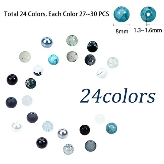 720 pieces 24 Color 8mm Glass Beads Black Bracelet Beads Round Marble Loose Beads Crystal Spacers for Bracelet Earring Necklace Jewelry Making Halloween Eid Mubarak Ramadan Decoration {6}