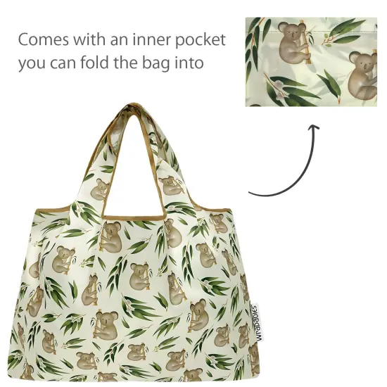 Wrapables Large & Small Foldable Tote Nylon Reusable Grocery Bags, Set of 2, Koalas {5}