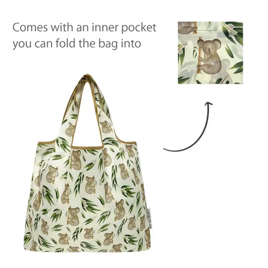 Wrapables Medium Foldable Tote Nylon Reusable Grocery Bag (Set of 2), Koalas {5}