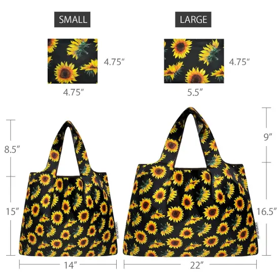 Wrapables Large & Small Foldable Tote Nylon Reusable Grocery Bags, Set of 2, Sunflowers {2}