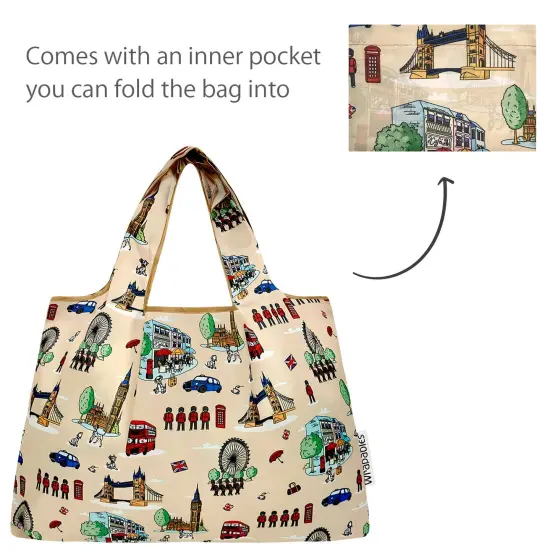 Wrapables Large Foldable Tote Nylon Reusable Grocery Bags, Britain {5}