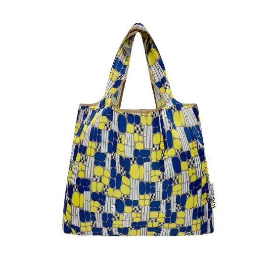 Wrapables Medium Foldable Tote Nylon Reusable Grocery Bag (Set of 2), Yellow Abstract {3}