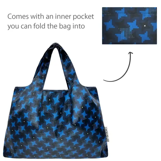 Wrapables Large & Small Foldable Tote Nylon Reusable Grocery Bags, Set of 2, Ninja Stars {3}