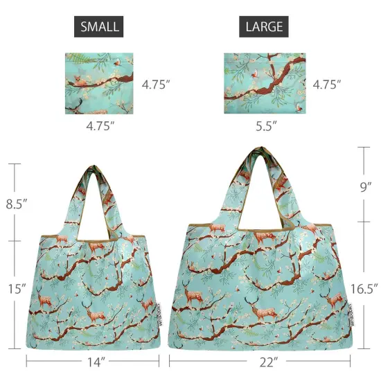 Wrapables Large & Small Foldable Tote Nylon Reusable Grocery Bags, Set of 2, Floral Deer {2}