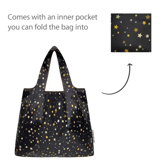 Wrapables Medium Foldable Tote Nylon Reusable Grocery Bag (Set of 2), Shining Stars {5}