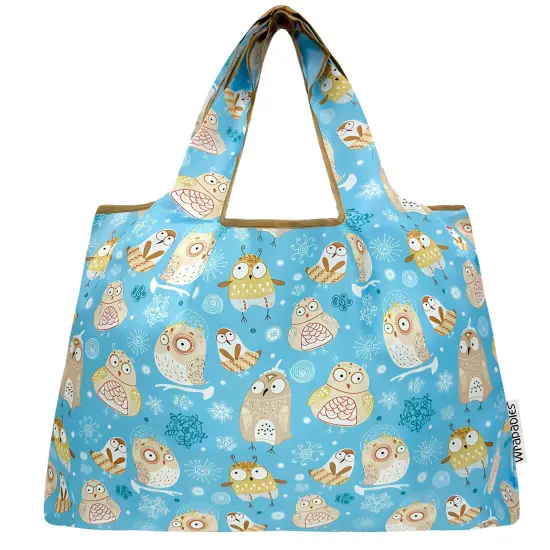 Wrapables Large Foldable Tote Nylon Reusable Grocery Bags, Silly Owls {3}
