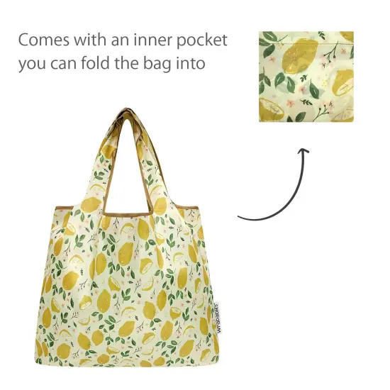 Wrapables Medium Foldable Tote Nylon Reusable Grocery Bag (Set of 2), Lemons {4}
