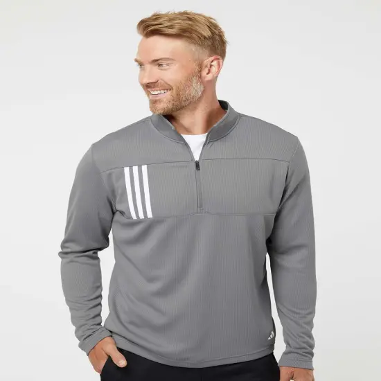 Adidas&reg; 3-Stripes Double Knit Quarter-Zip Pullover Black/ grey two {5}