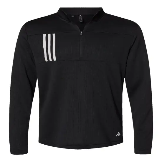 Adidas&reg; 3-Stripes Double Knit Quarter-Zip Pullover Black/ grey two {1}