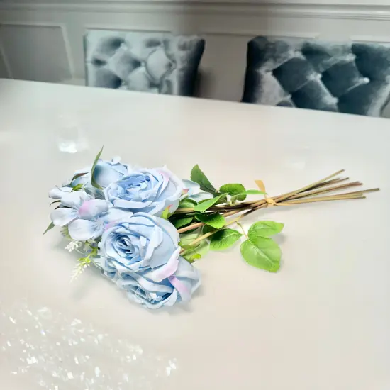 Silk Rose Flower Bouquet Light Blue and Pink 6 roses high quality roses {5}