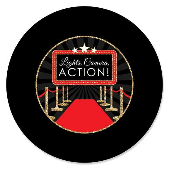 Big Dot of Happiness Red Carpet - Movie Night Party Circle Sticker Labels - 24 Count {1}